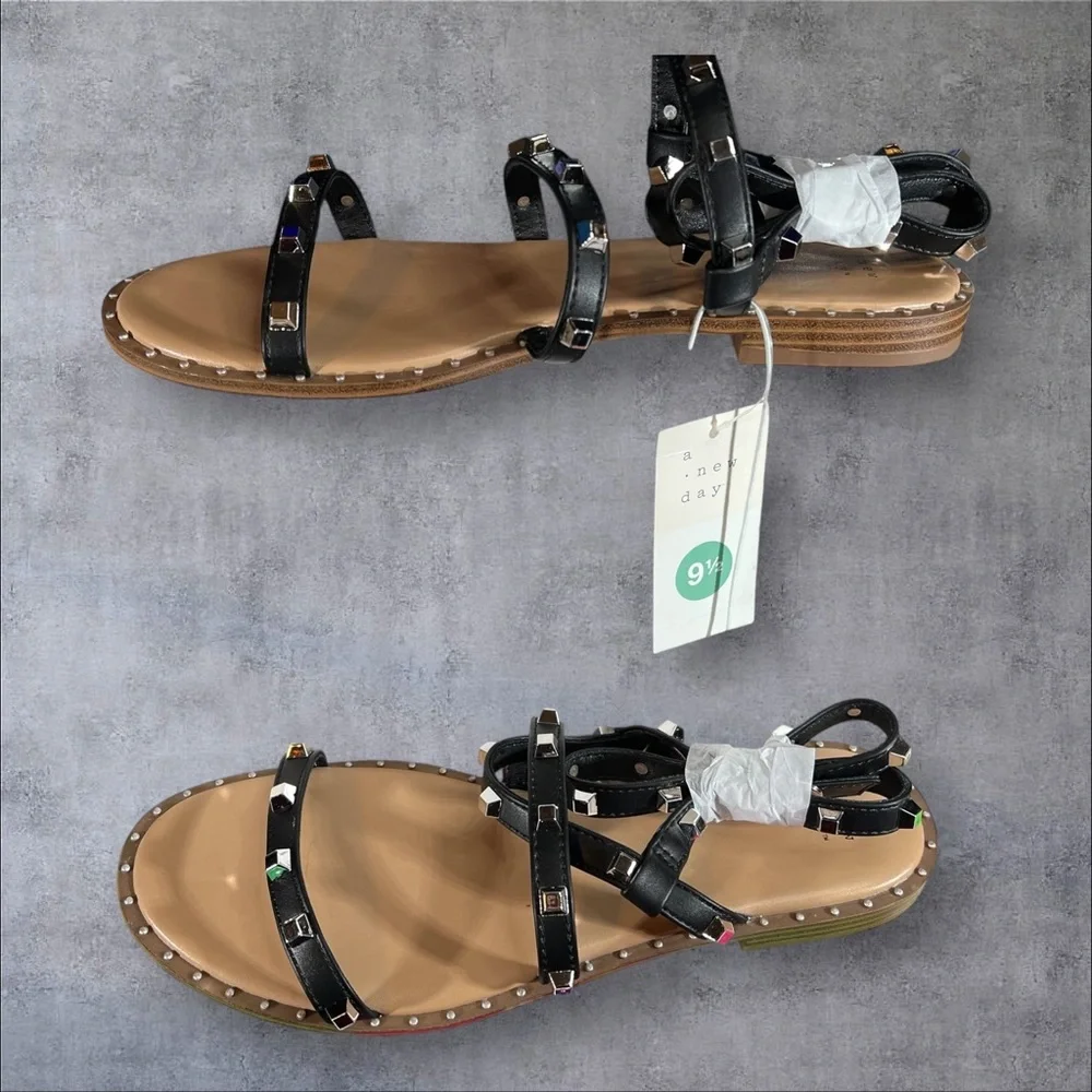 Studded Black Strappy Sandals Astrid by a new day NEW NWT